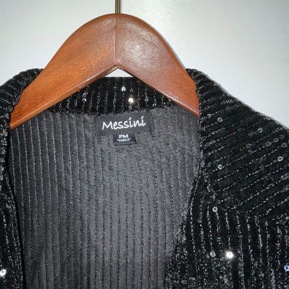 Messini Women's Black Sequined Open Front Blazer Jacket Petite Medium NWT - Picture 4 of 8